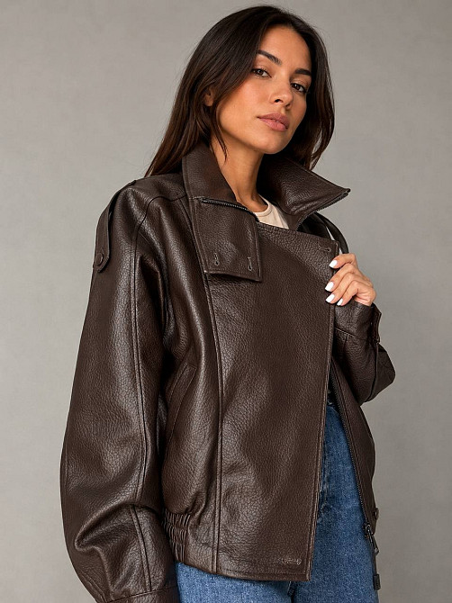 Куртка женская Lady Yep 30581 из экокожи косуха оверсайз коричневая, коричневый, S Киев - изображение 3