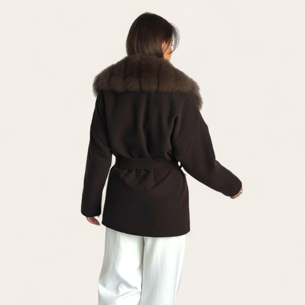 Жіноче пальто з хутряним коміром Шоколадний 56 Харків - фото 2