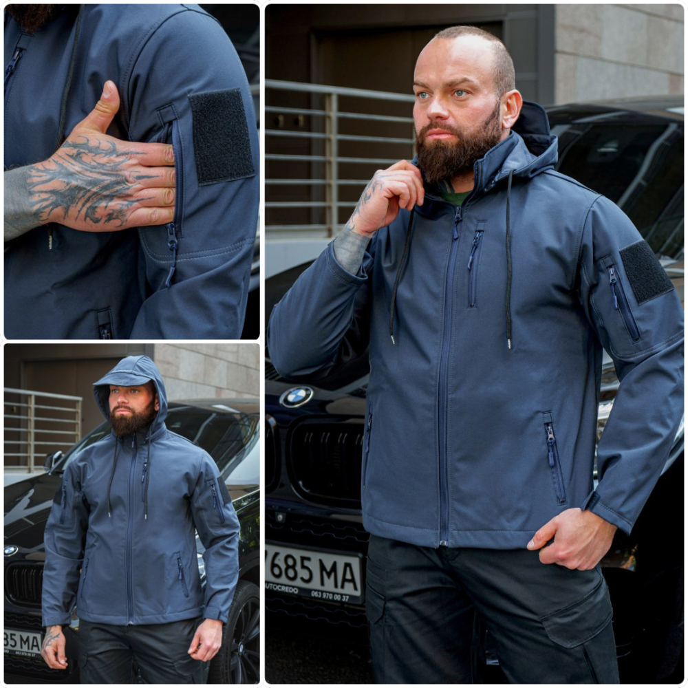 Куртка тактическая мужская softshell с липучками для шевронов легкая весна осень синяя S Одесса - изображение 1
