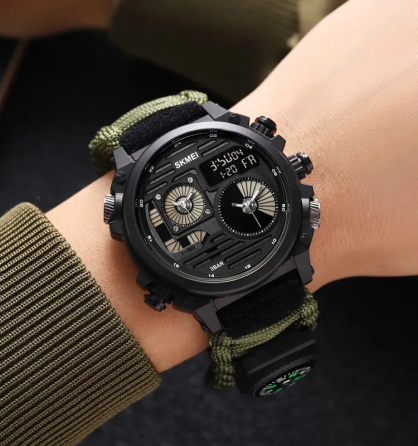 Годинник чоловічий наручний спортивний Skmei 2202 Paracord (Зелений нейлоновий ремінець) Київ