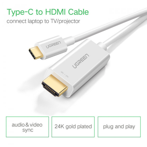 Кабель-Перехідник USB Type C to HDMI Cable Male to Male ABS Case 1.5m UGREEN MM121 Білий (30841) Київ - фото 5