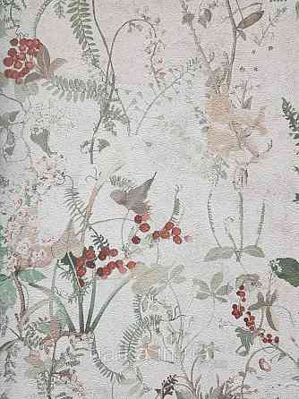 Шпалери вінілові на флізеліні AS creation The Bos 0.53х10 рослини листя квітів ягоди зелені на білому Київ