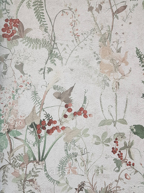 Шпалери вінілові на флізеліні AS creation The Bos 0.53х10 рослини листя квітів ягоди зелені на білому Київ - фото 3