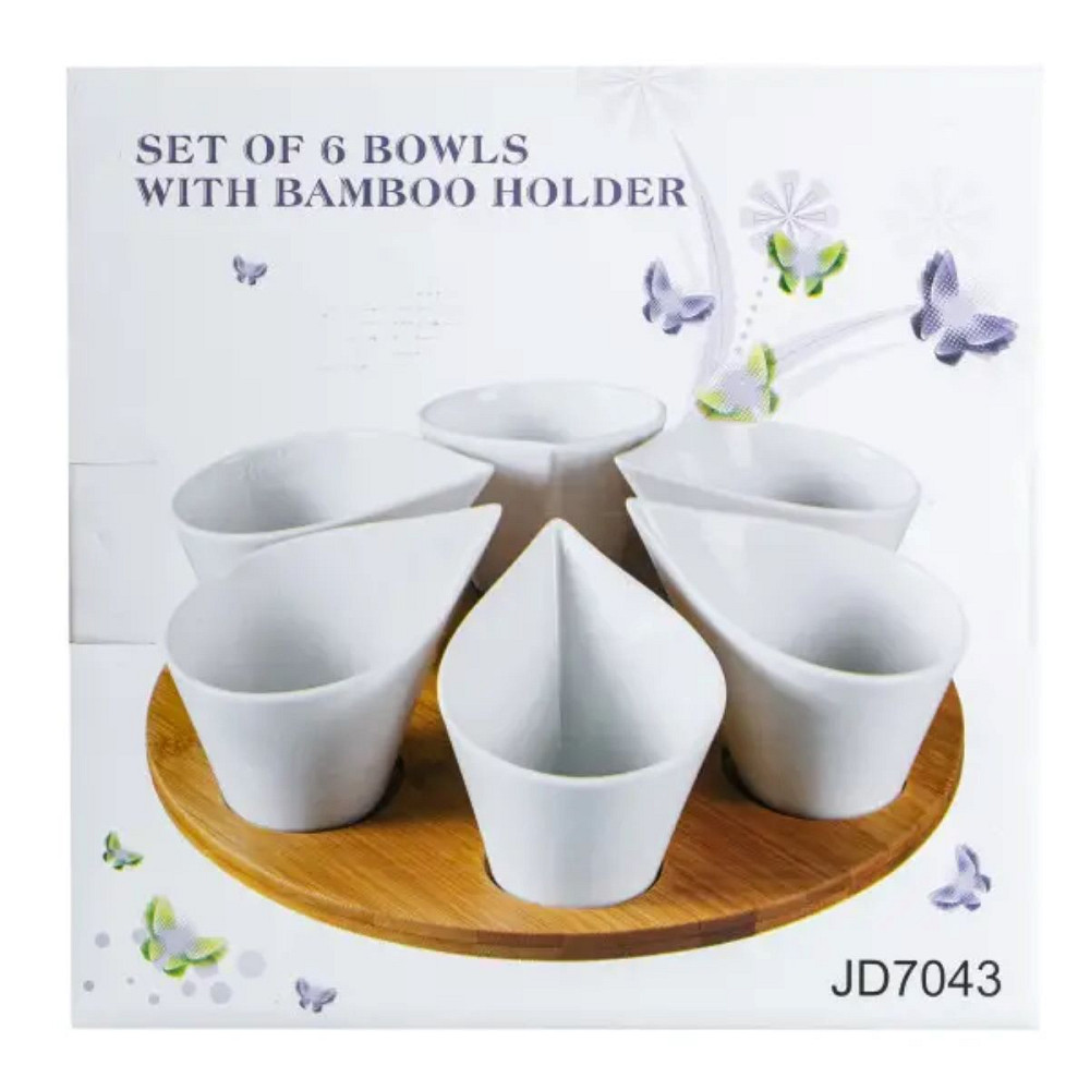 Набір порцелянових баночок для сипучих продуктів 6 штук по 100 мл на бамбуковій підставці HP258 Коломия - фото 5