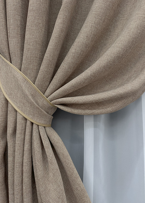 Комплект готових штор VR-Textil Льон Мішковина № 113ш Світло-кавовий 130х270 см 2 шт (39-034) Київ - фото 5