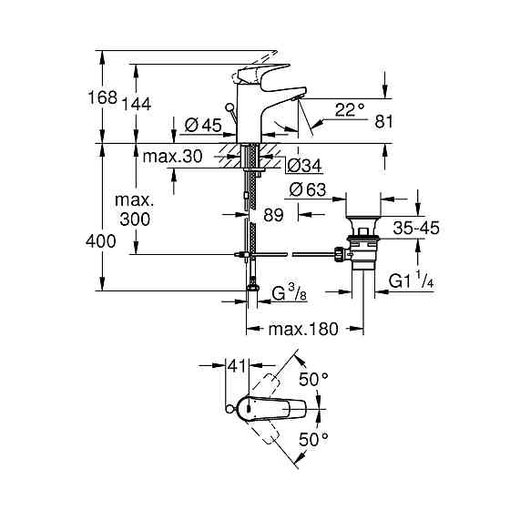 Змішувач для раковини Grohe Start Flow S-Size 23809000 з донним клапаном Київ
