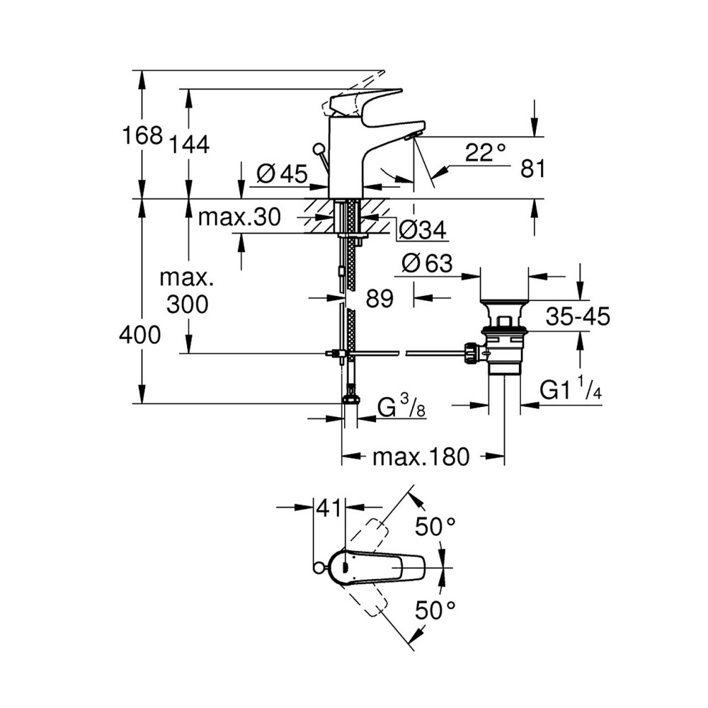 Змішувач для раковини Grohe Start Flow S-Size 23809000 з донним клапаном Київ - фото 4