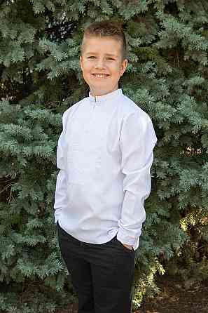 Вышиванка для мальчиков с длинным рукавом, льняная, белая топ Киев