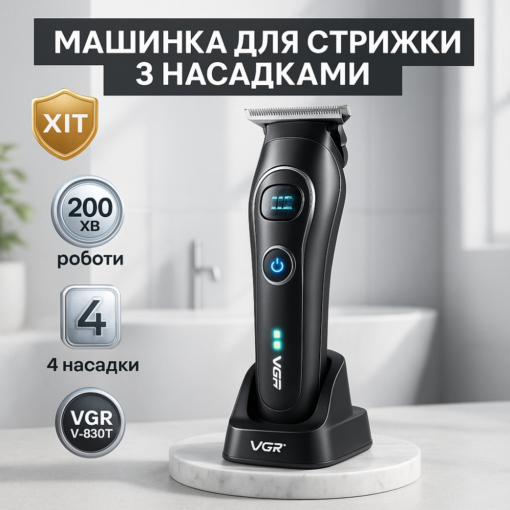 Машинка для стрижки волосся потужна VGR V-880T, Машинка для стрижки акумуляторна з насадками JX-94 Львів - фото 3