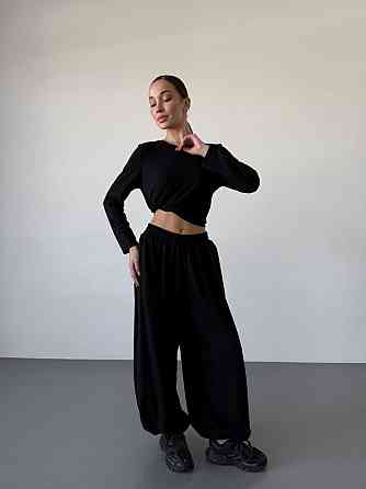 Женский повседневный прогулочный костюм двойка: кофта и брюки турецкая двунить Черный, 46/48 Одесса