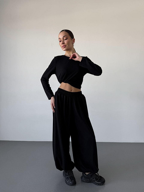 Женский повседневный прогулочный костюм двойка: кофта и брюки турецкая двунить Черный, 46/48 Одесса - изображение 3