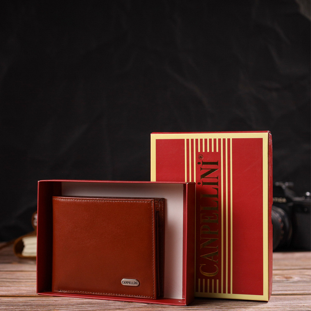 Чоловіче горизонтальне портмоне з натуральної гладкої шкіри CANPELLINI 21780 Коричневе Київ - фото 8