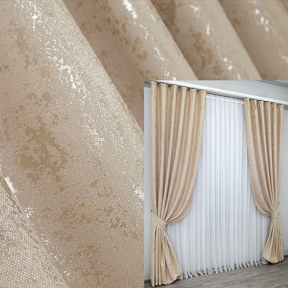 Комплект готових штор VR-Textil Льон мармур Pavliani № 1170ш Бежевий 100х270 см 2 шт (31-464) Київ - фото 1