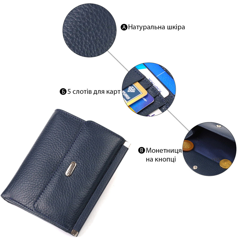 Практичний гаманець для жінок середнього розміру з натуральної шкіри CANPELLINI 21813 Синій Київ - фото 7