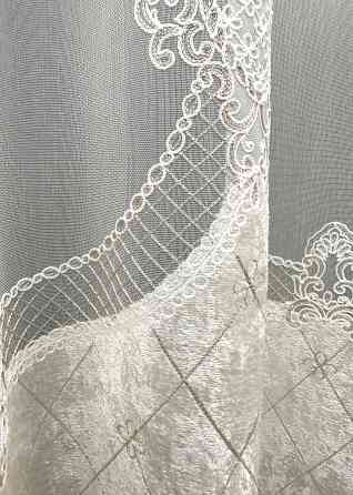 Тюль VR-Textil 1815т Бамбук с вышивкой и бархатом Молочный  300х270 см (40-111) Киев