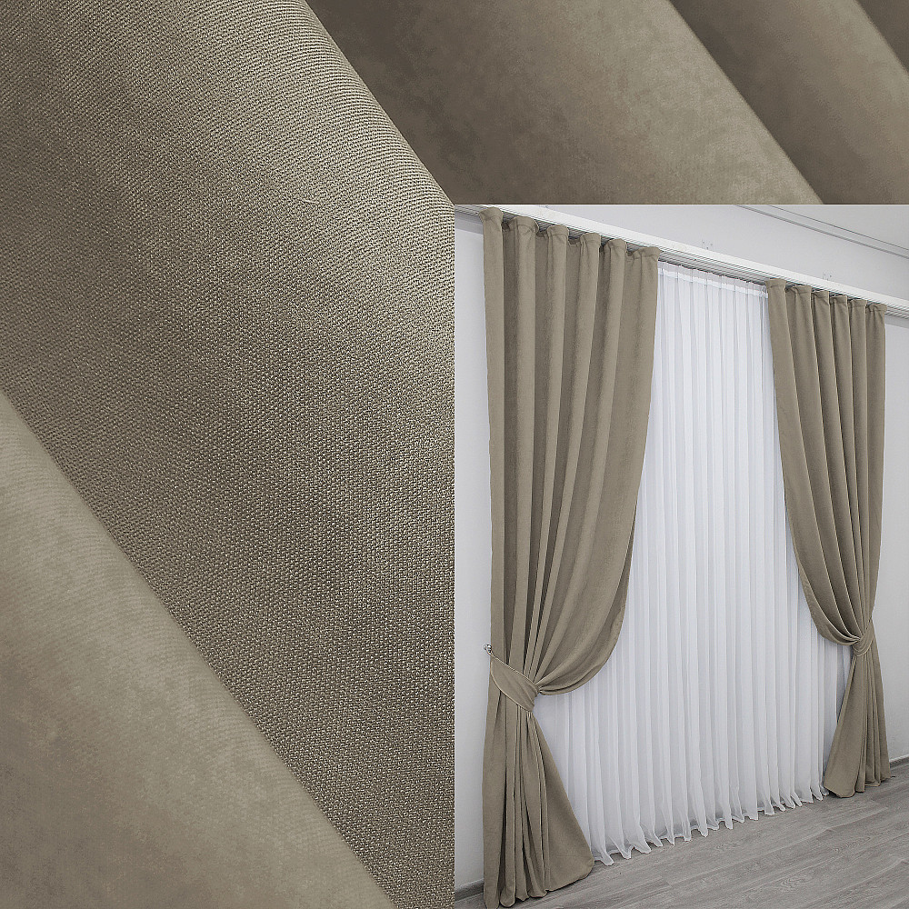 Комплект штор из ткани микровелюр SPARTA цвет тёмный беж 1195ш Киев - изображение 1