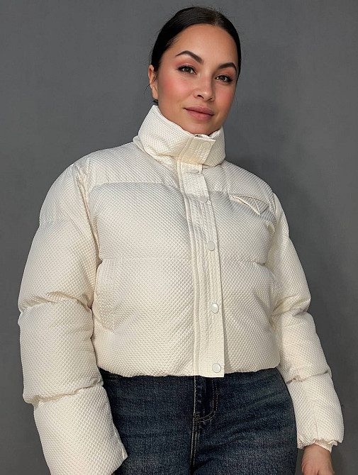 Куртка женская Fashion 3072 вафельная короткая с воротником-стойкой молочная, коричневый, L Киев - изображение 12