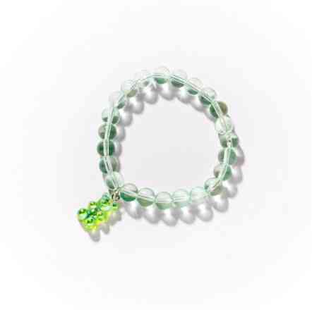 Браслет с мишкой и бусами, цвет салатовый, размер универсальный на резинке, мишка 1,6см Киев