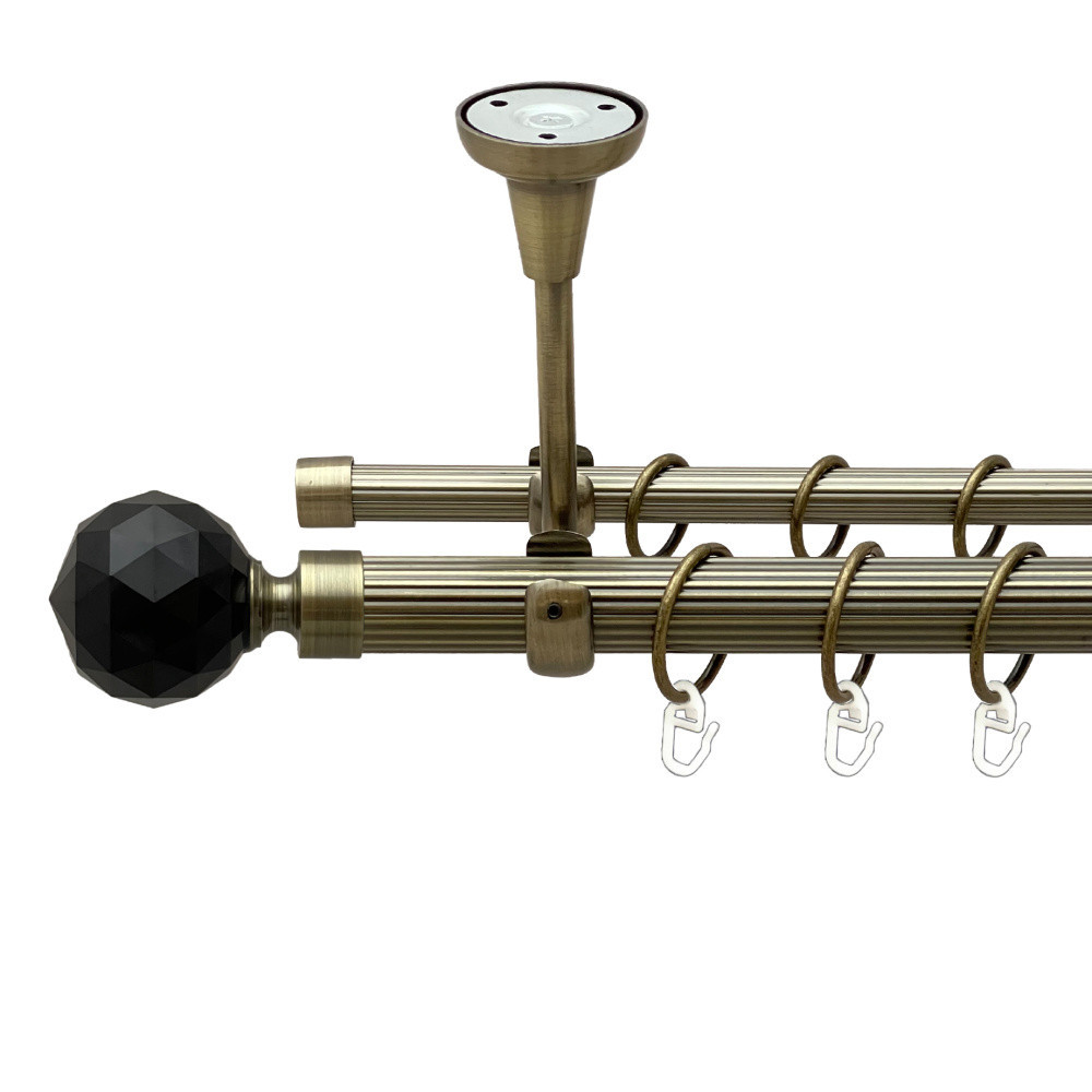 Карниз Orvit Люміера Неро металевий дворядний відкритий до стелі рифлена труба кільце металеве Антик 25\16 мм 160 см (00-00024440) Львів - фото 1