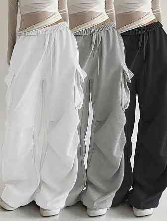 Жіночі повсякденні оверсайз штани-карго двонитка Білий Одеса