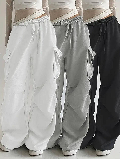 Жіночі повсякденні оверсайз штани-карго двонитка Білий Одеса - фото 1