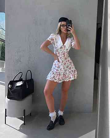 Жіноча принтована міні сукня на гудзиках з білим коміром турецький штапель / софт Одеса