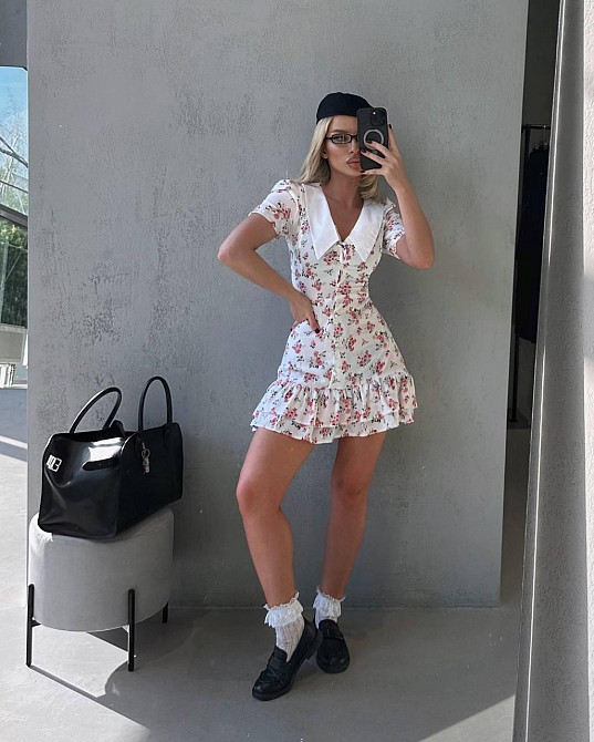 Жіноча принтована міні сукня на гудзиках з білим коміром турецький штапель / софт Одеса - фото 4