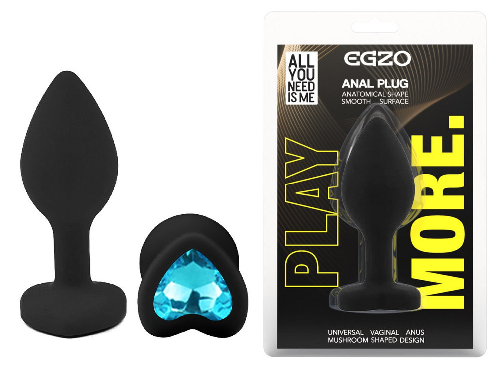 Силиконовая анальная пробка EGZO - Silicone Black Heart Plug Blue, size S Sex Aura Киев - изображение 1