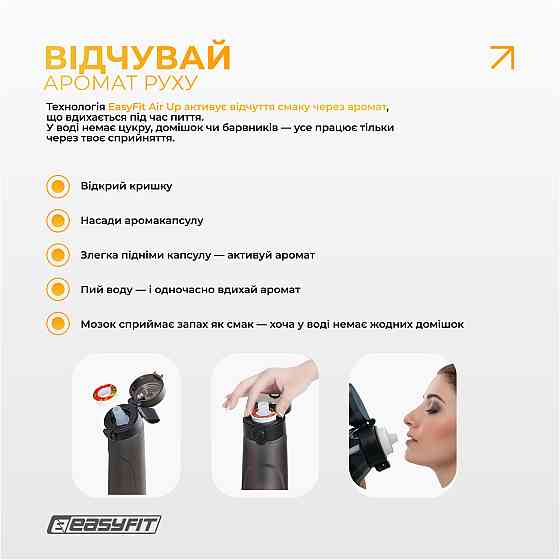 Спортивна пляшка для води зі смаками EasyFit Air Up (7 ароматизованих капсул у комплекті), 650 мл Коломия
