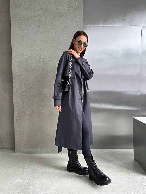 Жіночий трендовий стильний тренч  щільний котон-парка Графіт Одеса - фото 6