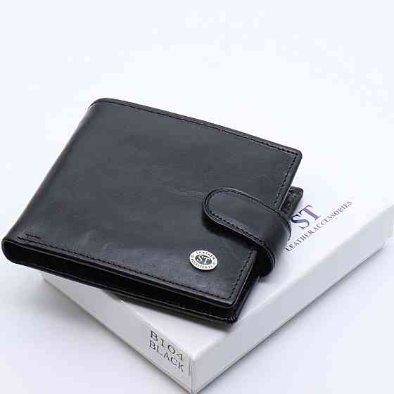Шкіряне чоловіче портмоне на кнопці ST Leather ST104 Чорний Київ