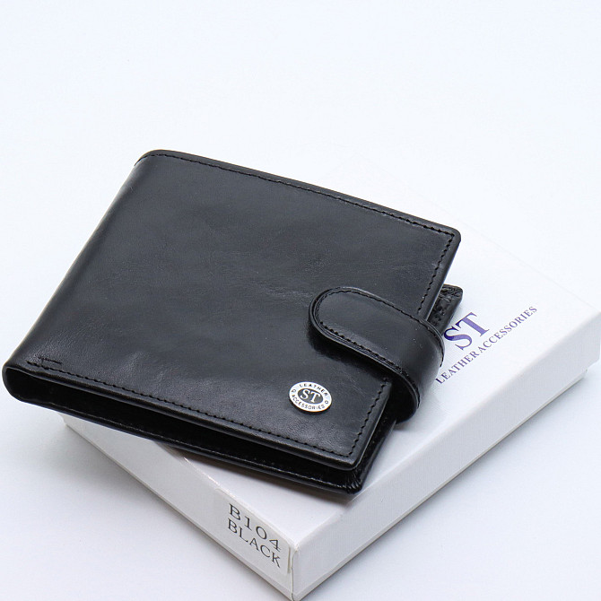 Шкіряне чоловіче портмоне на кнопці ST Leather ST104 Чорний Київ - фото 1