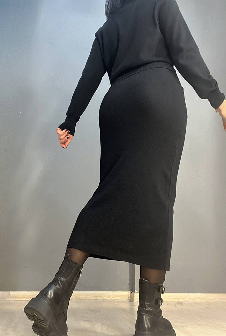 Костюм жіночий De Red 8672 кардиган з комірцем та довга спідницею золоті гудзики one size чорний , ч Одеса - фото 4