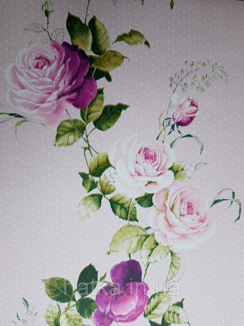 Шпалери вінілові на флізеліні Petite Fleur 4 Rasch Texti 289076 великі квіти троянди на рожевому тлі Київ - фото 2