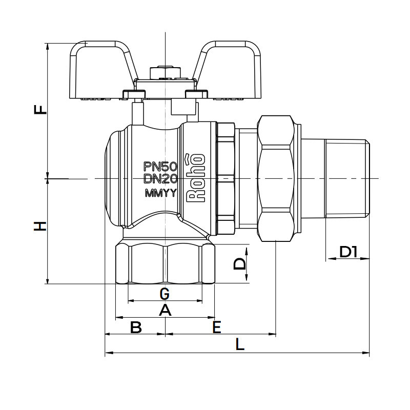 Кран с американкой Roho R106-050 - 1/2