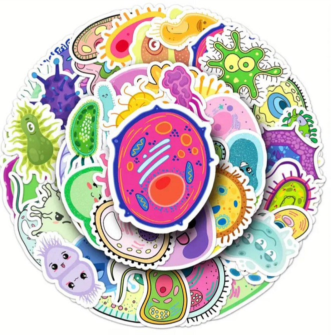 Набір наклейок (стікерів) "Мікроорганізми. Біологія. (50 шт.), стікерпак мікроби. Київ - фото 5