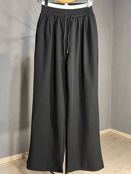 Брюки женские A-N 25110 палаццо широкие высокая талия на резинке со шнурком черные, черный, L Киев - изображение 2