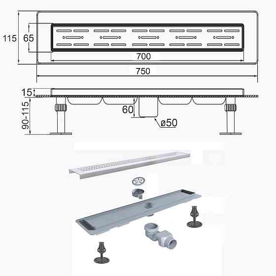 Трап лінійний душовий TILLO TM009-70 70см Київ