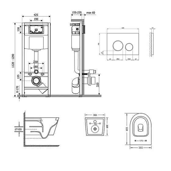 Готове рішення Qtap для ванної кімнати: підвісний унітаз Swan Ultra Quiet 485x360x320 + комплект інсталяції Nest 4 в 1 (кругла Київ
