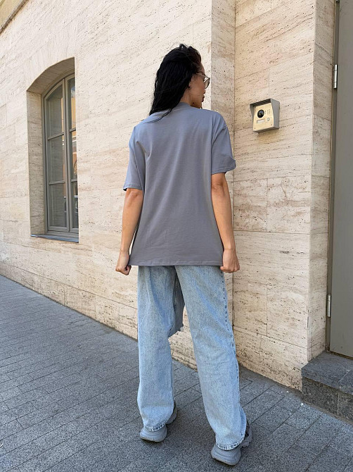 Женская стильная оверсайз футболка с накатом турецкий кулир Пепел Одесса - изображение 6