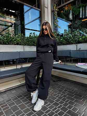 Жіночий стильний теплий повсякденний костюм-двійка на флісі Чорний, 46/48 Одеса