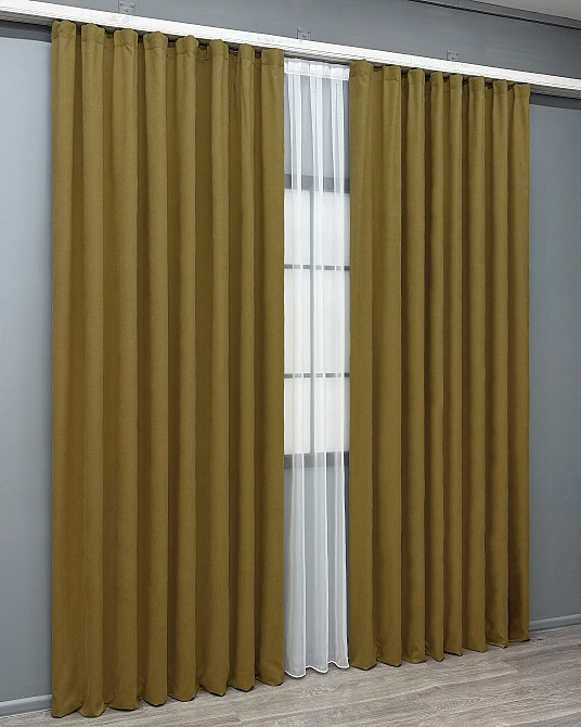 Комплект готових штор VR-Textil Мікровелюр Petek № 1503ш Гірчичний 200х290 см 2 шт (32-515) Київ - фото 4