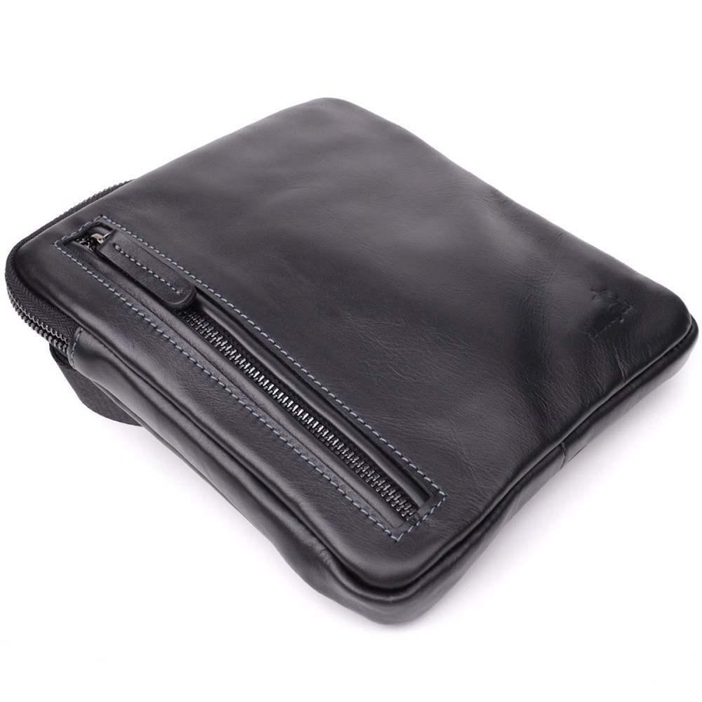 Стильная и практичная мужская сумка на плечо из натуральной гладкой кожи Черный (SHVIGEL) Киев - изображение 10