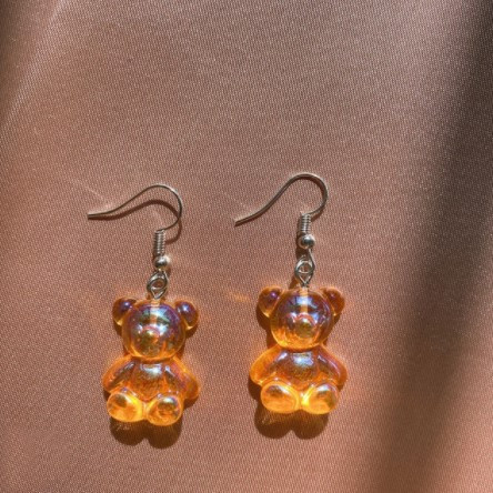 Сережки желейные мишки оранжевые - размер мишки 2,3*1,8см, смола Киев - изображение 1