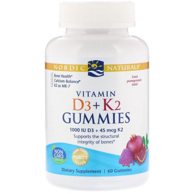 Вітамін Nordic Naturals Жувальні вітаміни D3 + K2, Гранат, Vitamin D3 K2 Gummies, 60 (NOR-31160) Вінниця - фото 1