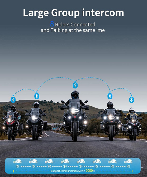 Мотогарнітура FODSPORTS FX8 з Bluetooth, шумозаглушенням, підтримка до 8 учасників, інтерком для мотоциклів до 1000м Київ - фото 2