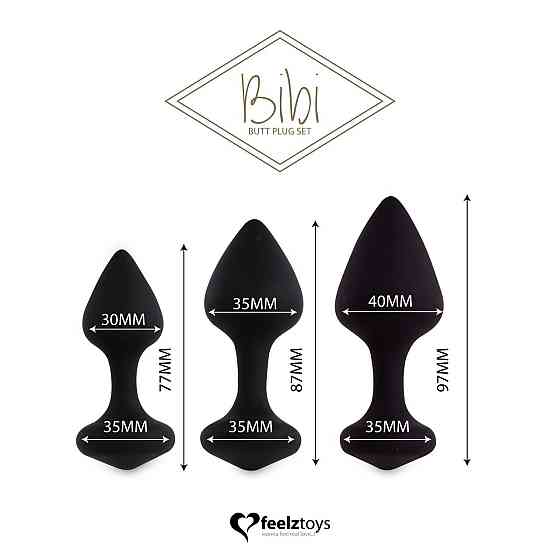 Набор силиконовых анальных пробок FeelzToys - Bibi Butt Plug Set 3 pcs Black Sex Aura Киев
