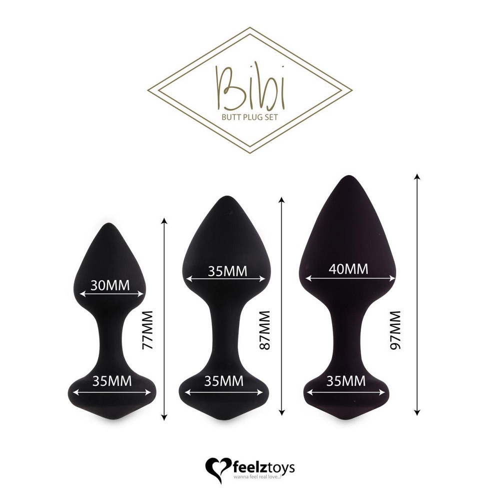 Набор силиконовых анальных пробок FeelzToys - Bibi Butt Plug Set 3 pcs Black Sex Aura Киев - изображение 1