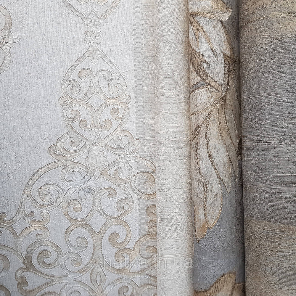 Шпалери метрові вінілові на флізелін 24 Carati Cristiana Masi вензель великий золотом на сіро бежевому Київ - фото 2