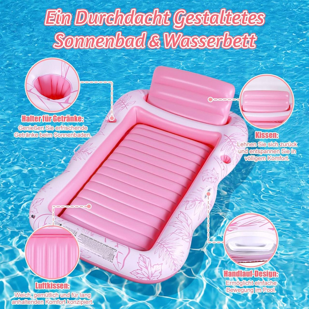 Надувной матрас Lounger Розовый 206×125 см ПВХ 0.3 мм до 160 кг с подголовником и подстаканником, надувной Киев - изображение 7